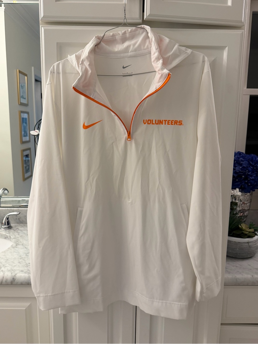 Nike White Quarter-Zip Pullover with Orange Accents - Volunteers - Team Issue